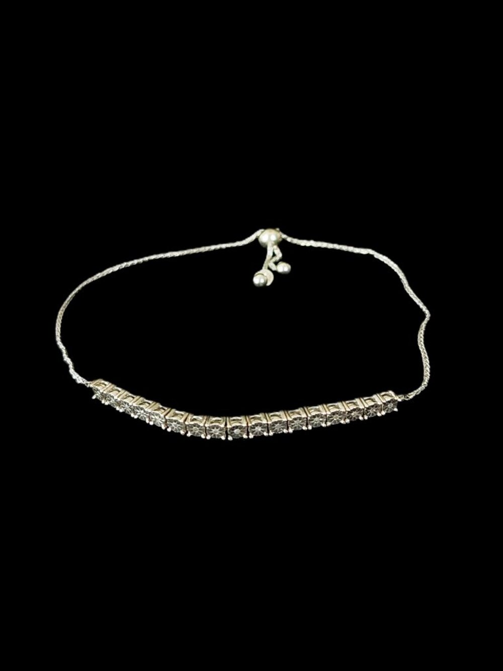 Vintage 90s Sterling Silver Flower Diamond Illusion Bolo Bracelet Karizia Italy